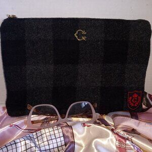 C. WONDER Buffalo Check Wool Zipper Clutch Black/Gray
